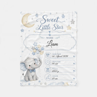 Personalisierbare Baby Geburtstafel mit Elefant Fleece Deken