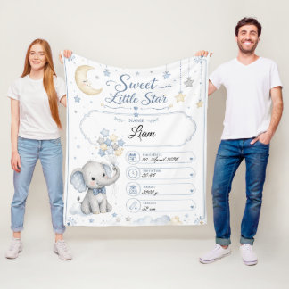 Personalisierbare Baby Geburtstafel mit Elefant Fleece Deken