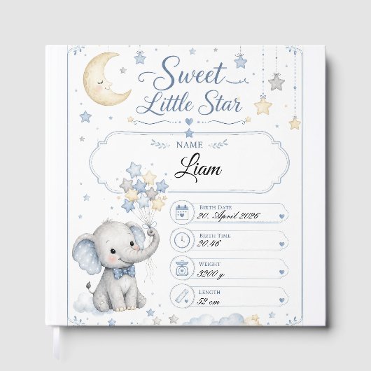 Personalisierbare Baby Geburtstafel mit Elefant Gastenboek (Voorkant)