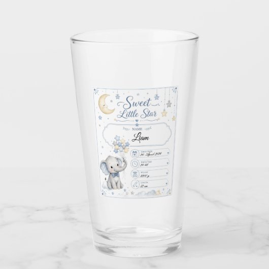 Personalisierbare Baby Geburtstafel mit Elefant Glas (Voorkant)