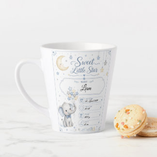 Personalisierbare Baby Geburtstafel mit Elefant Latte Mok