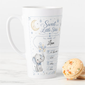 Personalisierbare Baby Geburtstafel mit Elefant Latte Mok