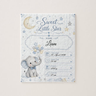 Personalisierbare Baby Geburtstafel mit Elefant Legpuzzel