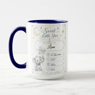 Personalisierbare Baby Geburtstafel mit Elefant Mok