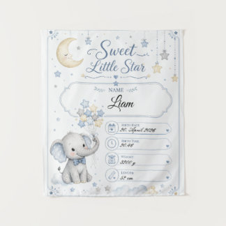 Personalisierbare Baby Geburtstafel mit Elefant Wandkleed