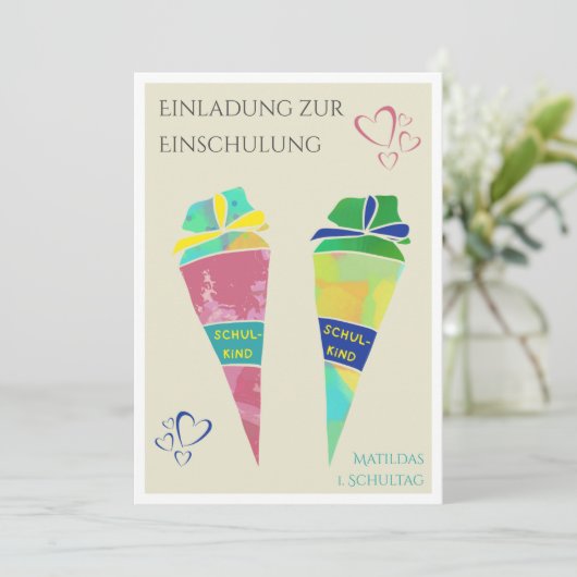 Personalisierbare Einladung Einschulung deutsch  Kaart (Staand voorkant)