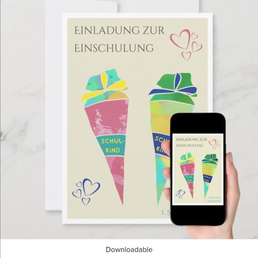 Personalisierbare Einladung Einschulung deutsch  Kaart