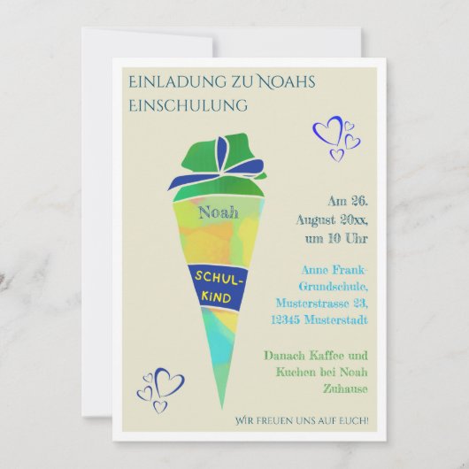 Personalisierbare Einladung Einschulung Junge  Kaart (Voorkant)