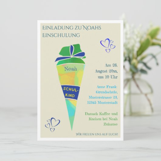 Personalisierbare Einladung Einschulung Junge  Kaart (Staand voorkant)