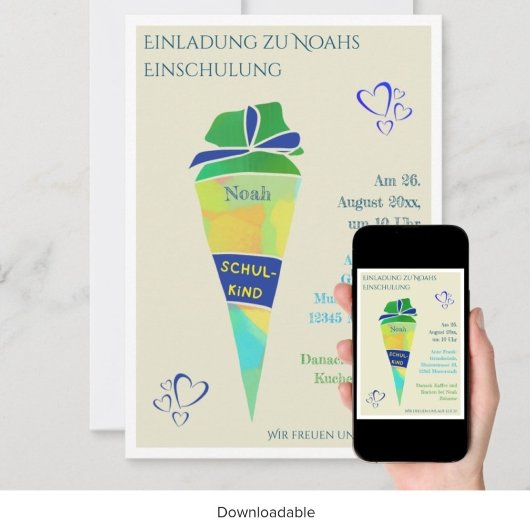 Personalisierbare Einladung Einschulung Junge  Kaart