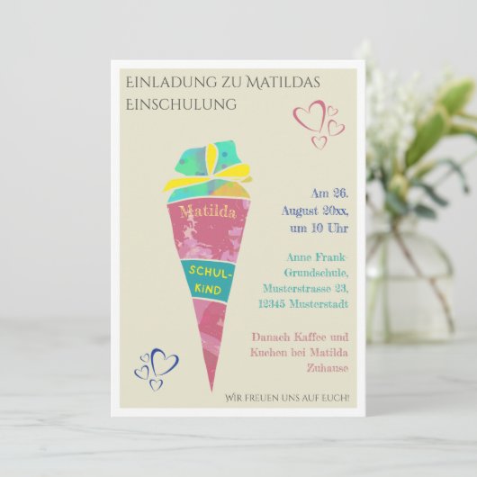 Personalisierbare Einladung zur Einschulung 2024 Kaart (Staand voorkant)