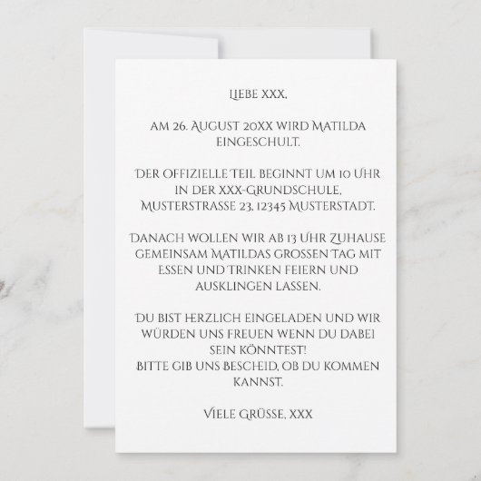 Personalisierbare Einladung zur Einschulung 2024 Kaart (Achterkant)