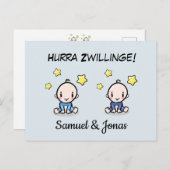 Personalisierte Glückwünsche zur Geburt Zwillinge, Briefkaart (Voorkant / Achterkant)