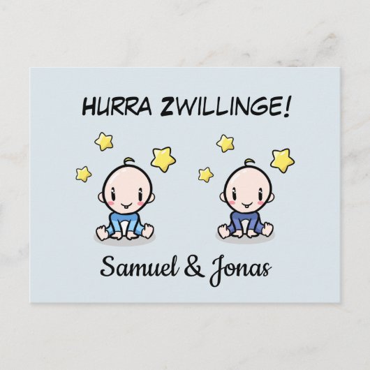 Personalisierte Glückwünsche zur Geburt Zwillinge, Briefkaart (Voorkant)
