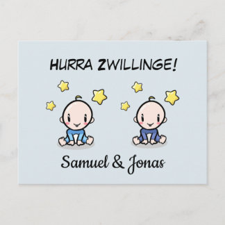 Personalisierte Glückwünsche zur Geburt Zwillinge, Briefkaart