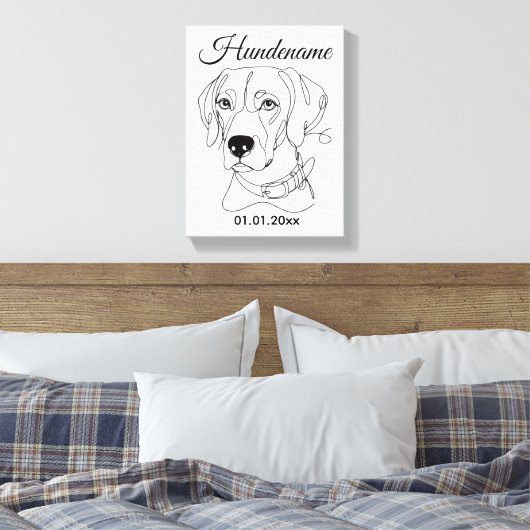 Personalisierte Hunde One Line Art Weimaraner Canvas Afdruk (Insitu (Slaapkamer))