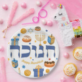 Personalisz Hebrew Hanukkah Dreidel Menorah Donuts Papieren Bordje (Feest)