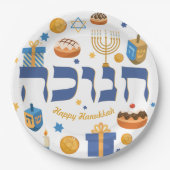 Personalisz Hebrew Hanukkah Dreidel Menorah Donuts Papieren Bordje (Voorkant)