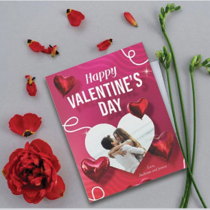 Personaliz Happy Valentijns's Photo Balloon Hearts Feestdagenkaart