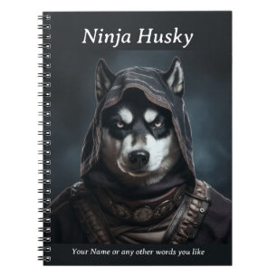 Personalizabl Ninja Dog Husky Notitieboek Zwart