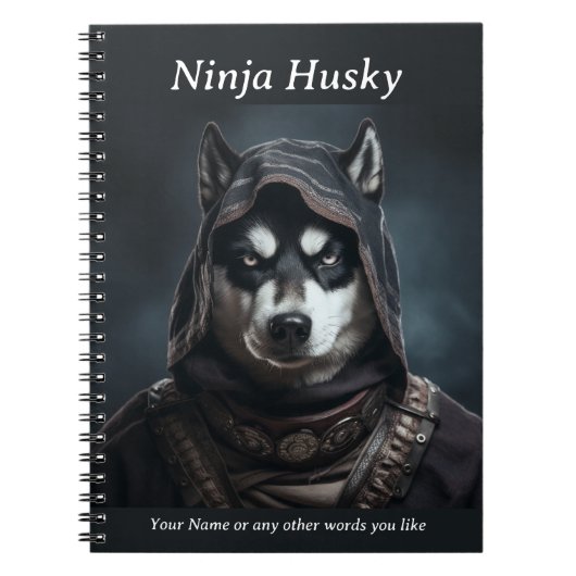 Personalizabl Ninja Dog Husky Notitieboek Zwart (Voorkant)