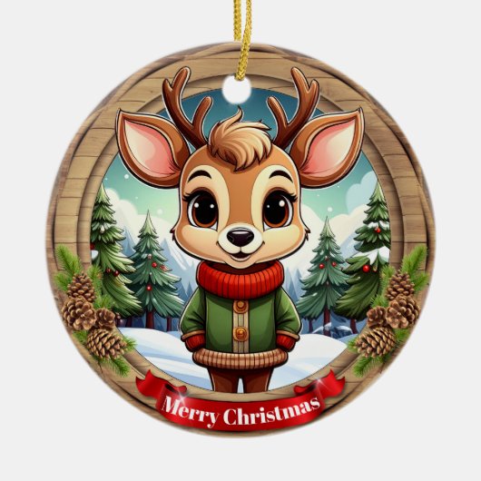 Personalizable cute reindeer character Art 🦌🎄 Keramisch Ornament (Voorkant)