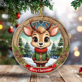 Personalizable cute reindeer character Art 🦌🎄 Keramisch Ornament