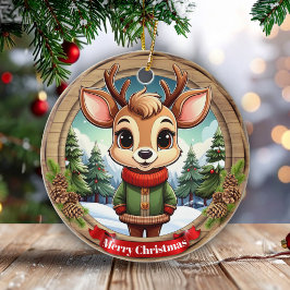 Personalizable cute reindeer character Art 🦌🎄 Keramisch Ornament