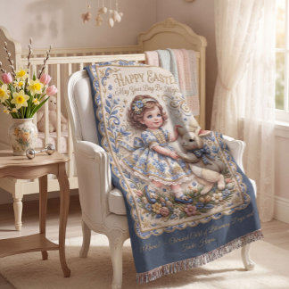 Personalizable  Easter Bunny Baby Blanket Deken