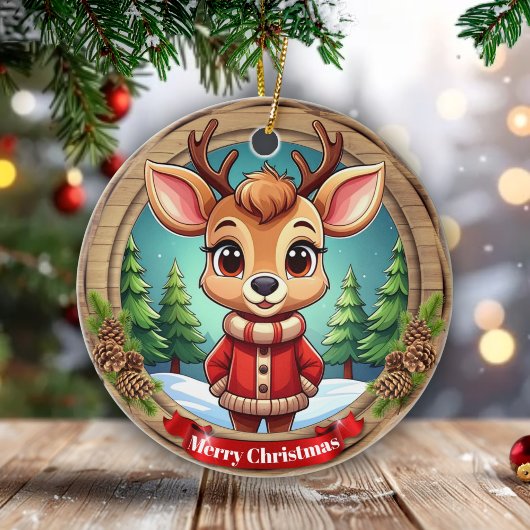 Personalizable Wildlife Winter Animal Holiday 🦌🎄 Keramisch Ornament