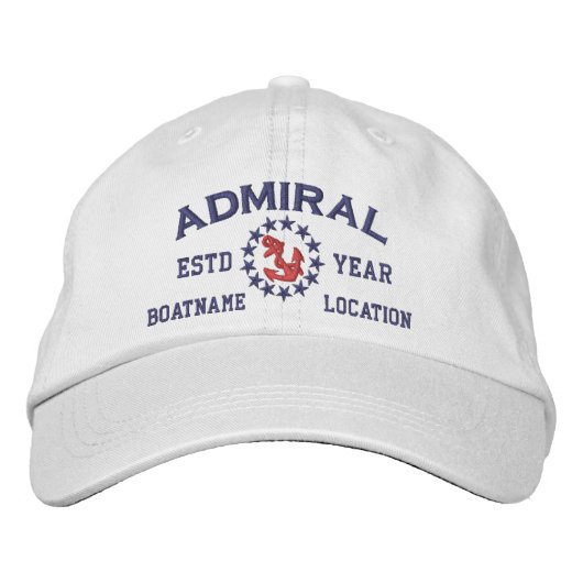 Personalizable YEAR and Names Admiral Yacht Flag Geborduurde Pet (Voorkant)