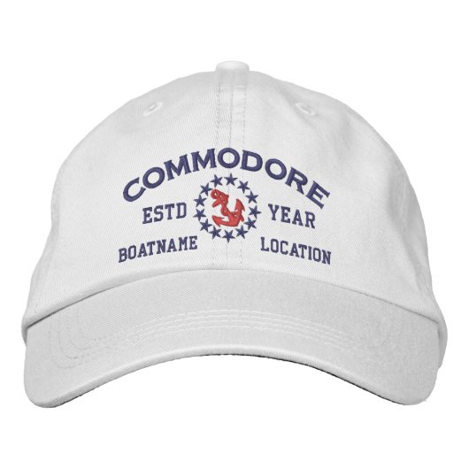 Personalizable YEAR and Names Commodore Yacht Flag Geborduurde Pet (Voorkant)