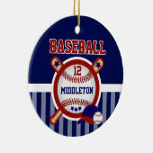 Personalizad ⚾ Baseball | Donkerblauw en rood Keramisch Ornament (Rechts)