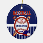 Personalizad ⚾ Baseball | Donkerblauw en rood Keramisch Ornament (Links)