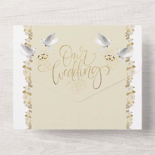 personalizada con la foto y palomas con anillos all in one uitnodiging (Achterkant)