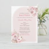 Personalizada de Bautizo para Niña con Flores Rosa Kaart (Staand voorkant)