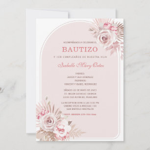 Personalizada de Bautizo para Niña con Flores Rosa Kaart