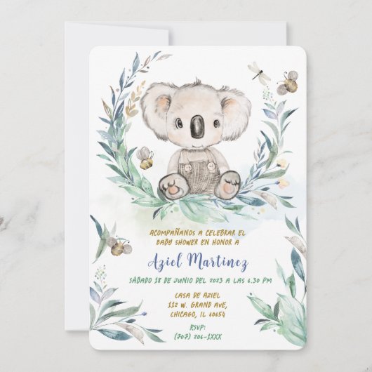 Personalizada Koala Boy Baby shower Kaart (Voorkant)