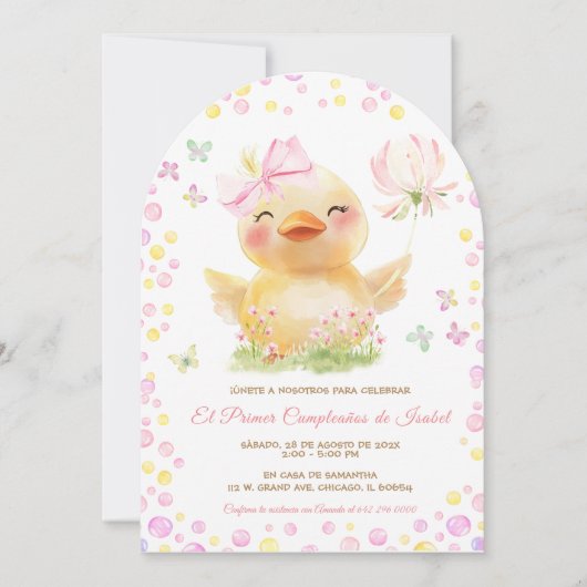 Personalizadas Primer Cumpleaños Niña Con Patito Kaart (Voorkant)