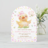Personalizadas Primer Cumpleaños Niña Con Patito Kaart (Staand voorkant)