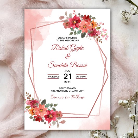 Personalize Aesthetic floral weeding Invitation Kaart