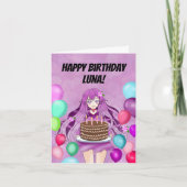 Personalize Anime Teenager Girl With Cake Kaart (Voorkant)