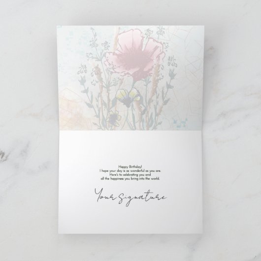 Personalize Artistic Wildflower Birthday Card Kaart (Binnen)