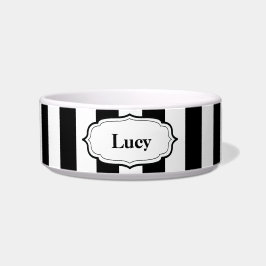 Personalize Black & White Stripe Ceramic Pet Bowl Voerbakje