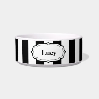 Personalize Black & White Stripe Ceramic Pet Bowl Voerbakje