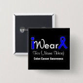 Personalize Blue Ribbon Colon Cancer Vierkante Button 5,1 Cm (Voorkant /achterkant)