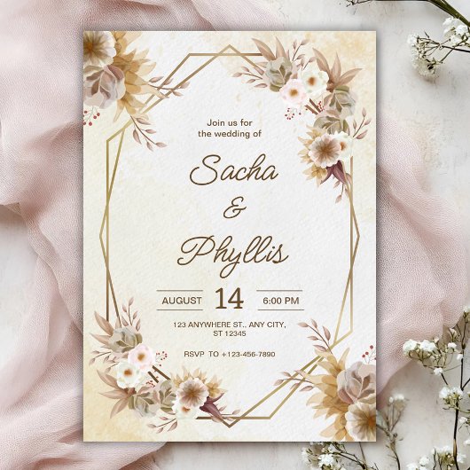 Personalize brown rustic flower weding Invitation Kaart