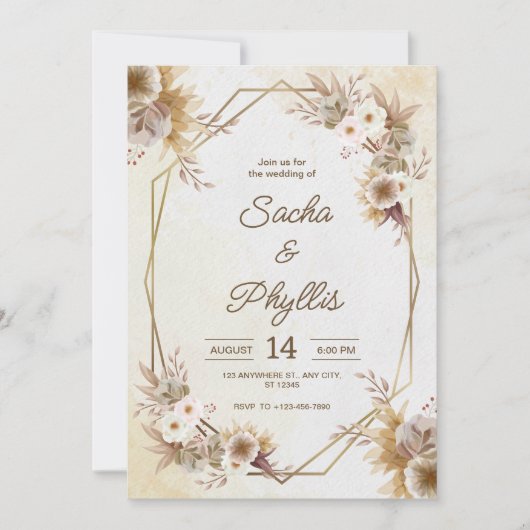 Personalize  brown rustic flower weding Invitation Kaart (Voorkant)