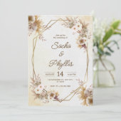 Personalize brown rustic flower weding Invitation Kaart (Staand voorkant)