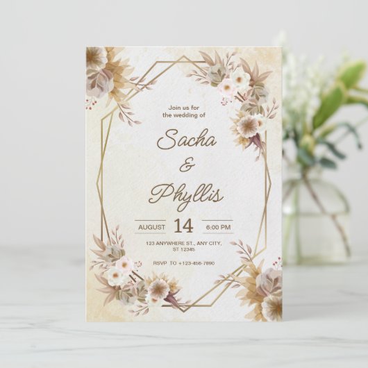 Personalize brown rustic flower weding Invitation Kaart (Staand voorkant)